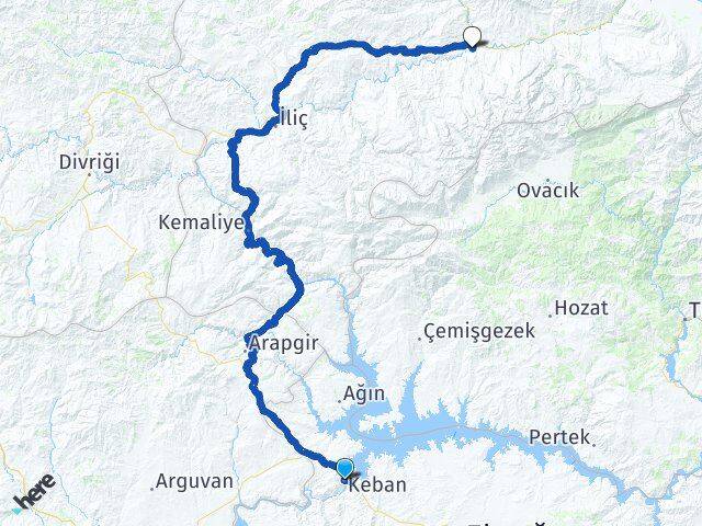 Elazığ Keban Kemah Erzincan Arası Kaç Km - Yol Haritası