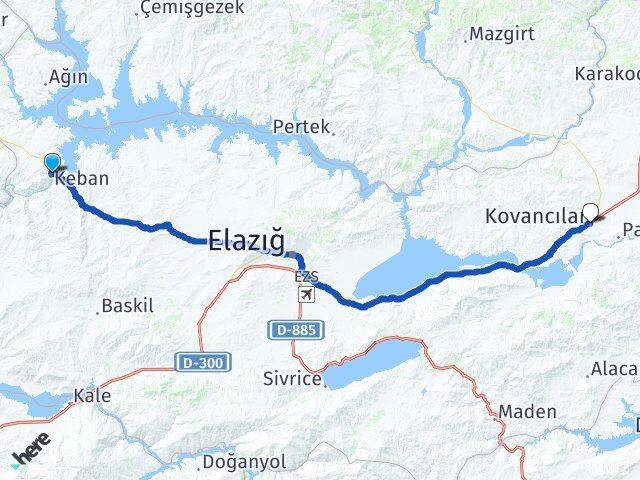 Elazığ Keban Kovancılar Arası Kaç Km - Yol Haritası
