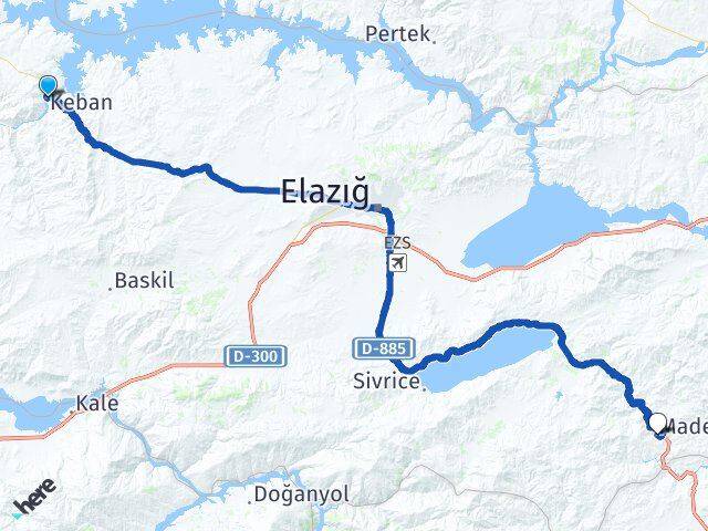 Elazığ Keban Maden Arası Kaç Km - Yol Haritası