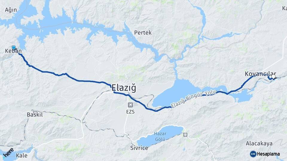 Elazığ Keban Palu Arası Kaç Km - Yol Haritası