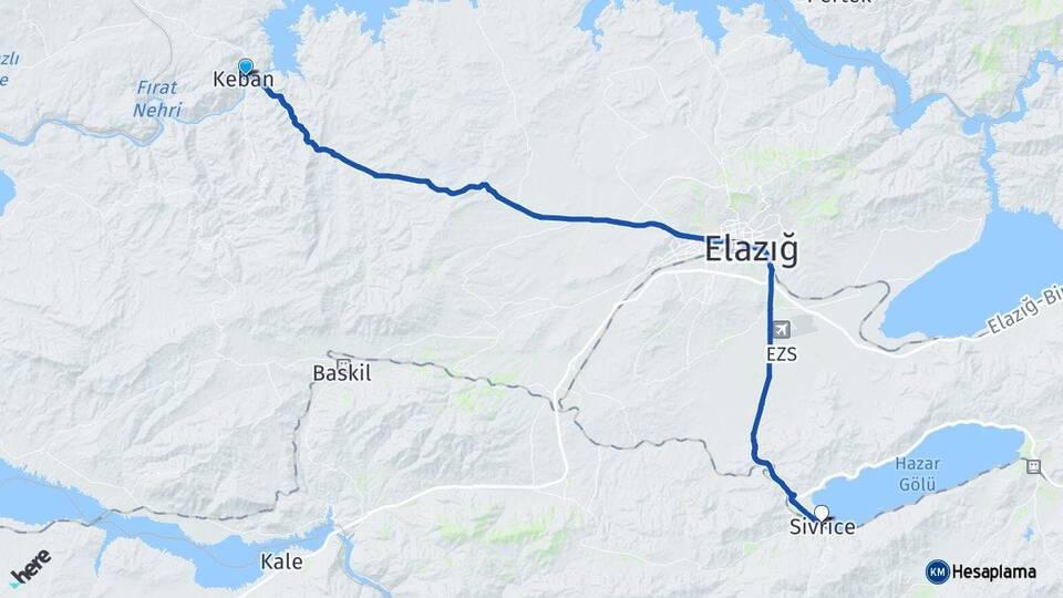 Elazığ Keban Sivrice Arası Kaç Km - Yol Haritası