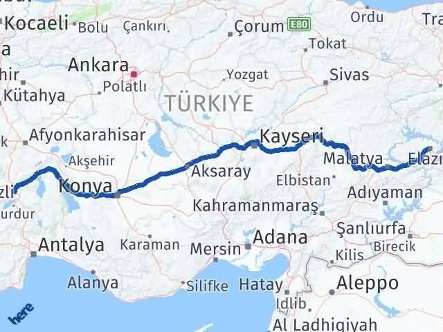 Elazığ Keçiborlu Isparta Arası Kaç Km - Yol Haritası