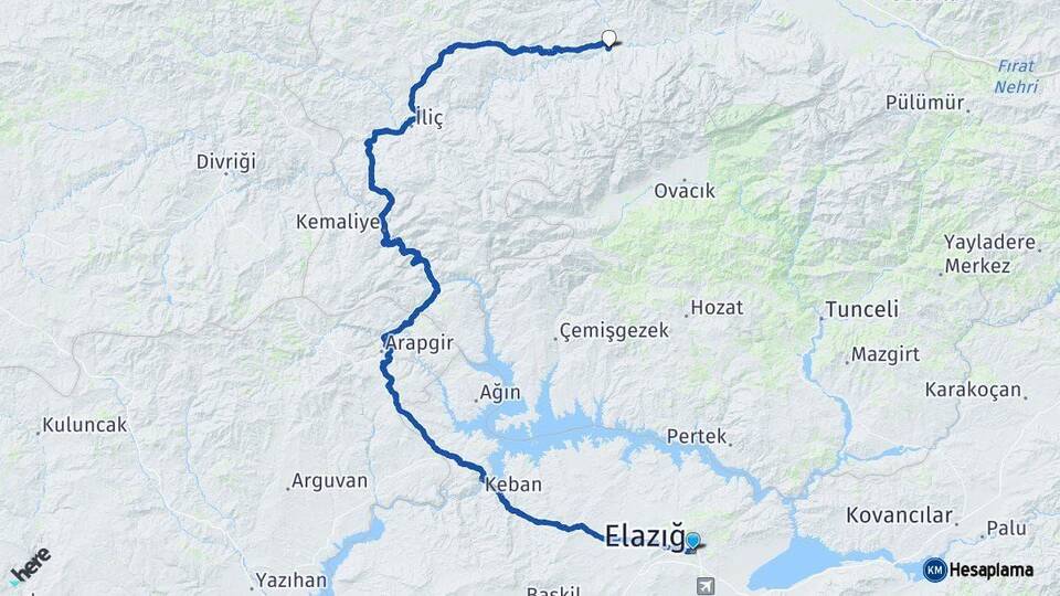 Elazığ Kemah Erzincan Arası Kaç Km - Yol Haritası