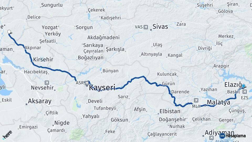 Elazığ Keskin Kırıkkale Arası Kaç Km - Yol Haritası