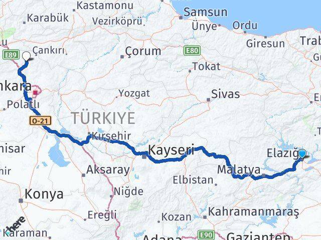 Elazığ Kızılcahamam Ankara Arası Kaç Km - Yol Haritası