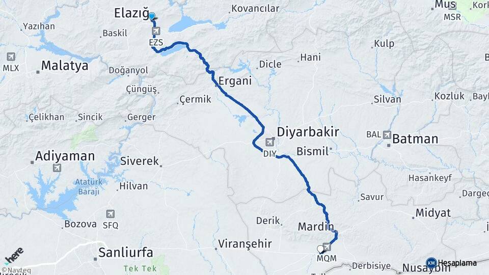 Elazığ Kızıltepe Mardin Arası Kaç Km - Yol Haritası