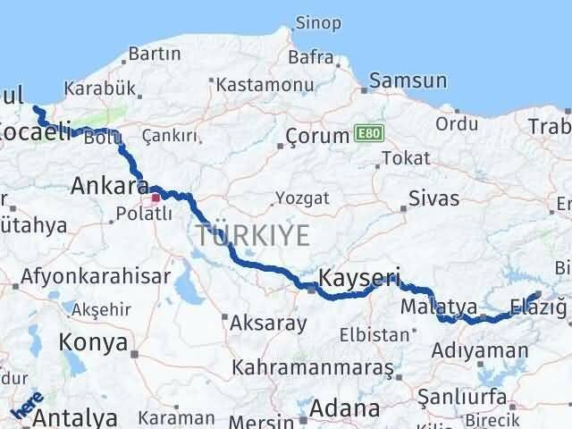 Elazığ Kocaali Sakarya Arası Kaç Km - Yol Haritası
