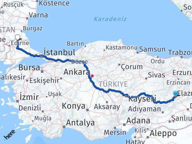 Elazığ Kofçaz Kırklareli Arası Kaç Km - Yol Haritası