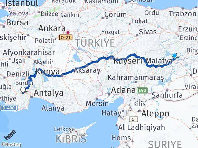 Elazığ Korkuteli Antalya Arası Kaç Km - Yol Haritası