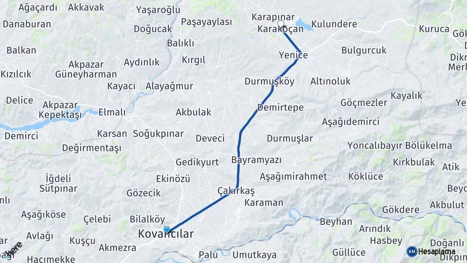 Elazığ Kovancılar Karakoçan Arası Kaç Km - Yol Haritası