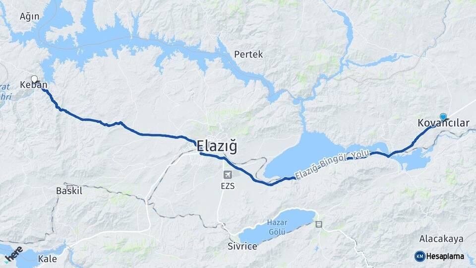 Elazığ Kovancılar Keban Arası Kaç Km - Yol Haritası