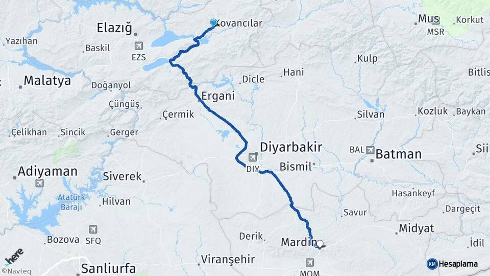 Elazığ Kovancılar Mardin Arası Kaç Km - Yol Haritası