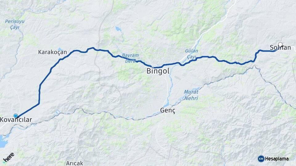 Elazığ Kovancılar Solhan Bingöl Arası Kaç Km - Yol Haritası