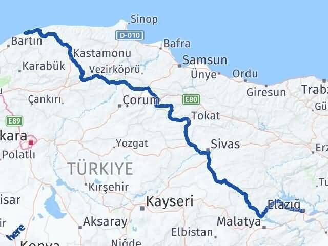 Elazığ Kurucaşile Bartın Arası Kaç Km - Yol Haritası