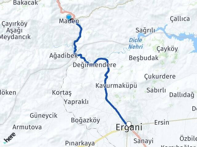 Elazığ Maden Ergani Diyarbakır Arası Kaç Km - Yol Haritası