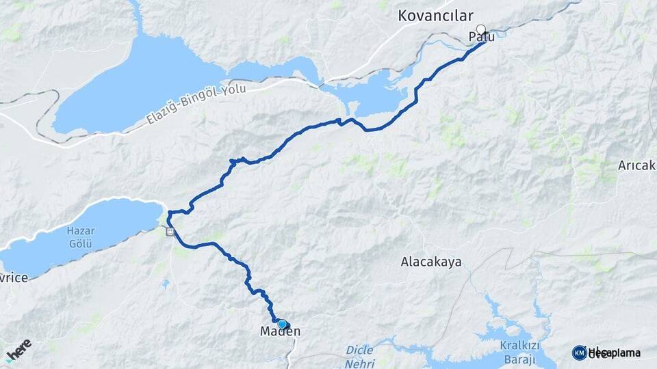 Elazığ Maden Palu Arası Kaç Km - Yol Haritası