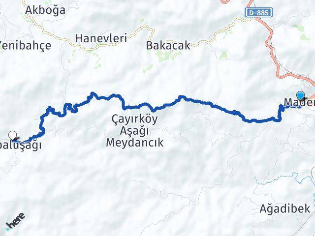 Elazığ Maden Topaluşağı Maden Arası Kaç Km - Yol Haritası