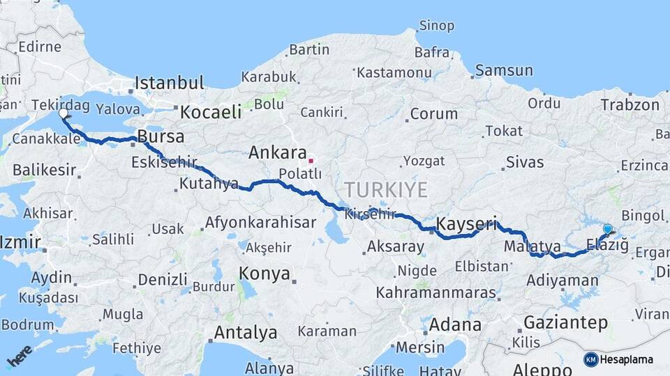 Elazığ Marmara Balıkesir Arası Kaç Km - Yol Haritası