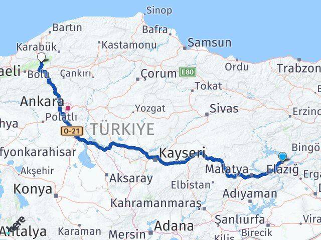 Elazığ Mengen Bolu Arası Kaç Km - Yol Haritası