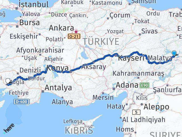 Elazığ Menteşe Muğla Arası Kaç Km - Yol Haritası