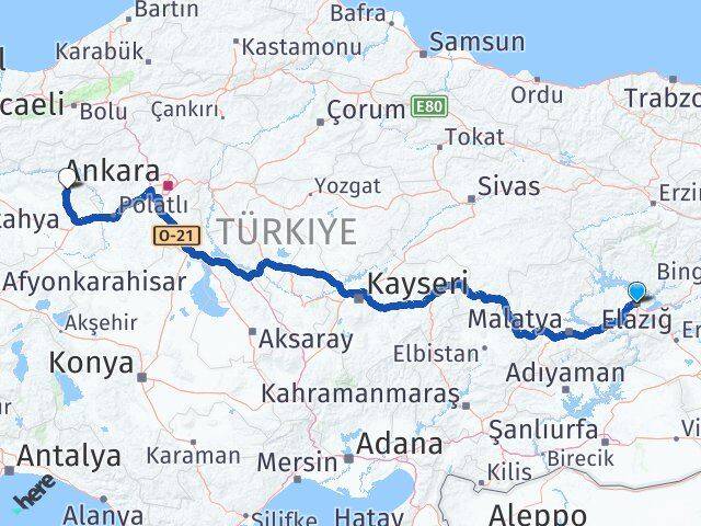 Elazığ Mihalıççık Eskişehir Arası Kaç Km - Yol Haritası