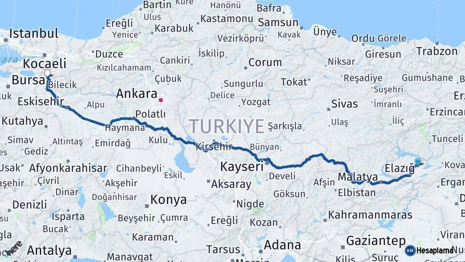 Elazığ Osmaneli Bilecik Arası Kaç Km - Yol Haritası