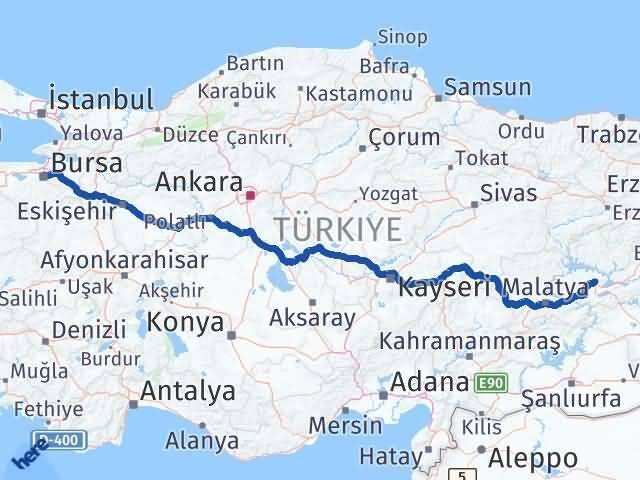 Elazığ Osmangazi Bursa Arası Kaç Km - Yol Haritası