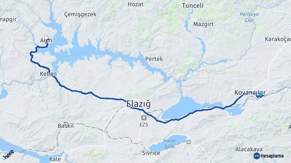 Elazığ Palu Ağın Arası Kaç Km - Yol Haritası