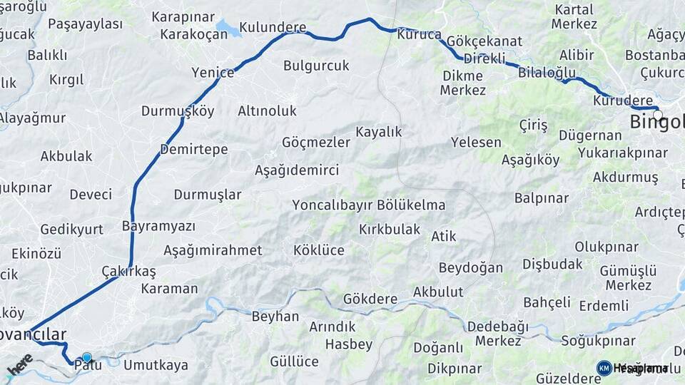 Elazığ Palu Bingöl Arası Kaç Km - Yol Haritası