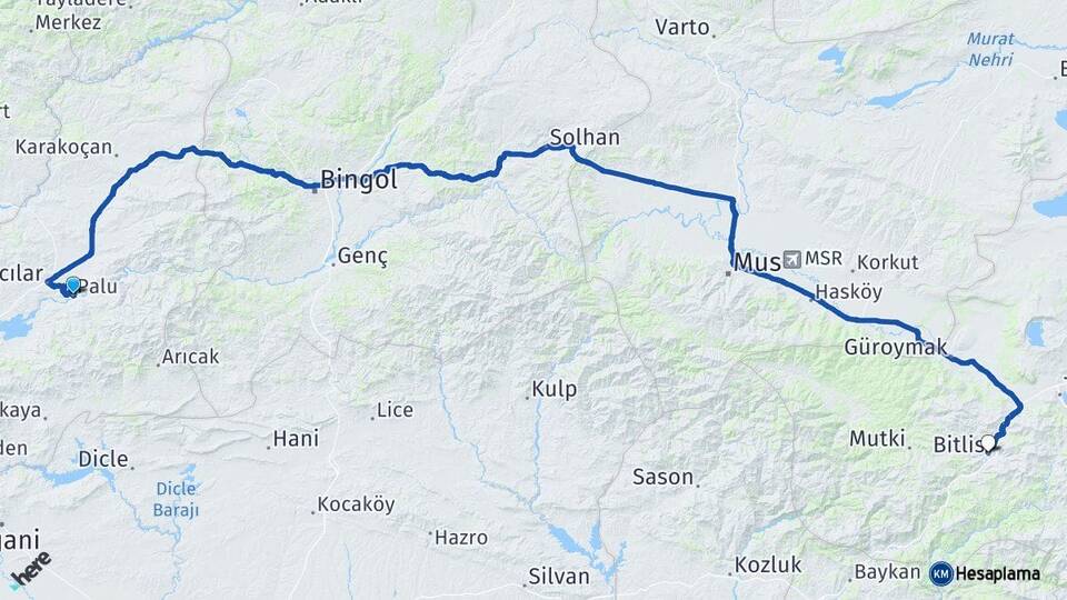 Elazığ Palu Bitlis Arası Kaç Km - Yol Haritası
