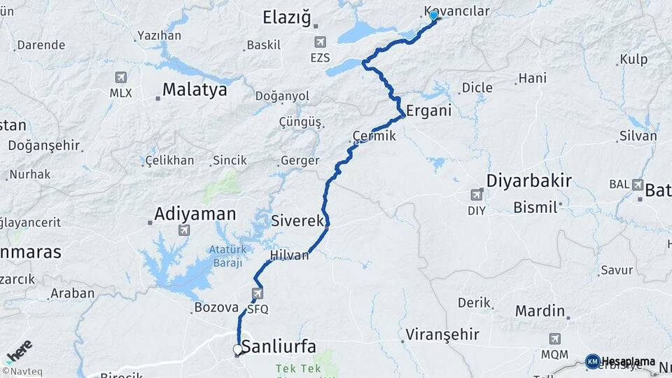 Elazığ Palu Şanlıurfa Arası Kaç Km - Yol Haritası