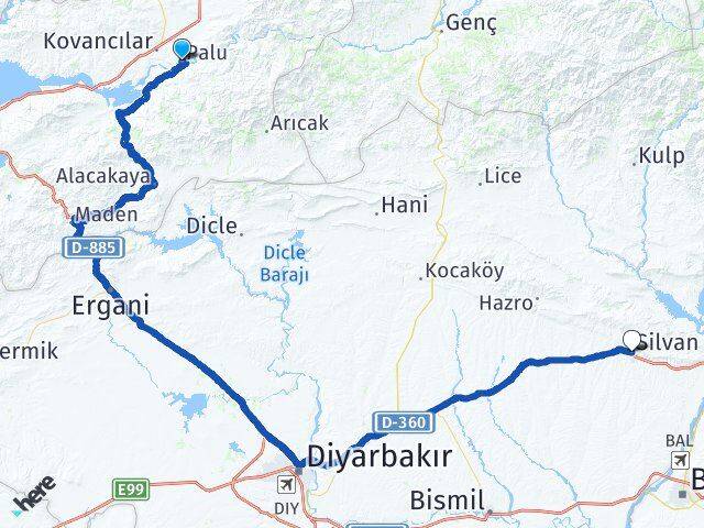 Elazığ Palu Silvan Diyarbakır Arası Kaç Km - Yol Haritası