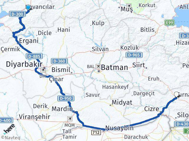 Elazığ Palu Şırnak Arası Kaç Km - Yol Haritası