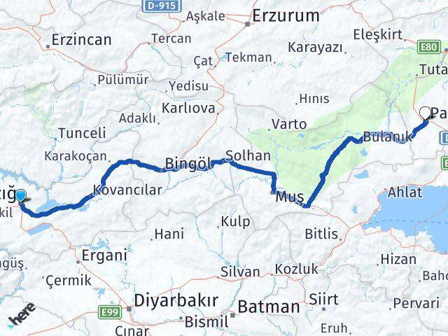 Elazığ Patnos Ağrı Arası Kaç Km - Yol Haritası