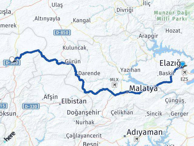 Elazığ Pınarbaşı Kayseri Arası Kaç Km - Yol Haritası
