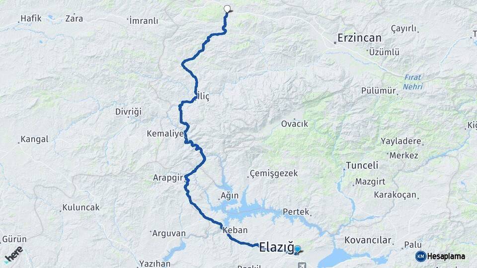Elazığ Refahiye Erzincan Arası Kaç Km - Yol Haritası