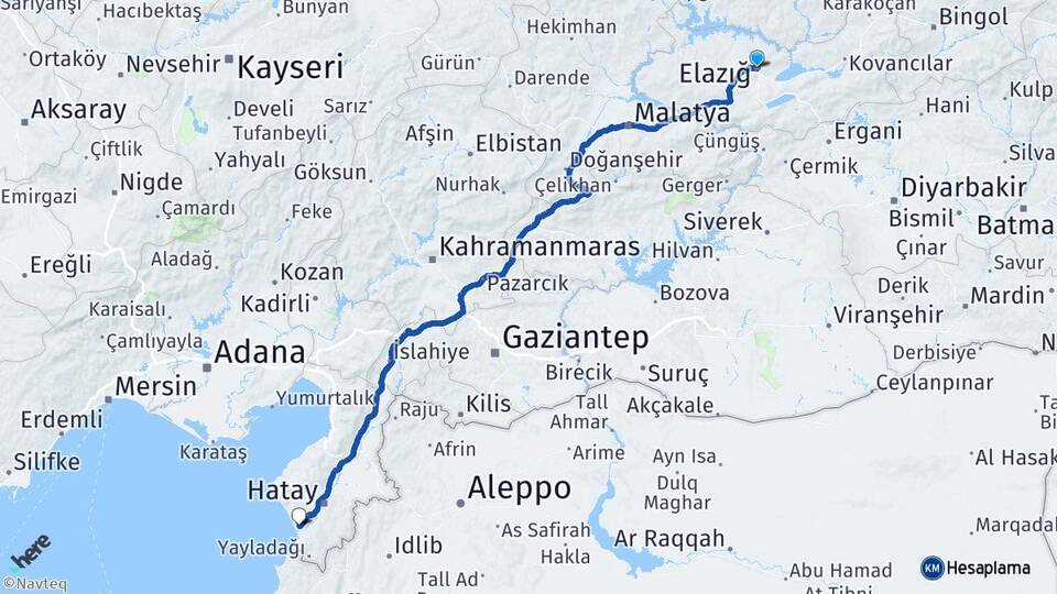 Elazığ Samandağ Hatay Arası Kaç Km - Yol Haritası