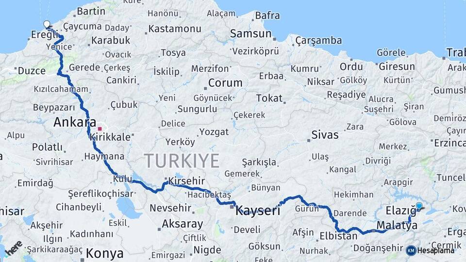 Elazığ Sanayi Arası Kaç Km - Yol Haritası