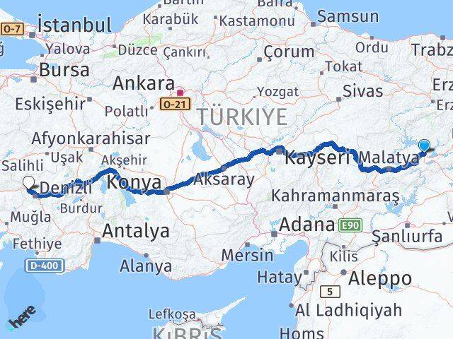 Elazığ Sarayköy Denizli Arası Kaç Km - Yol Haritası