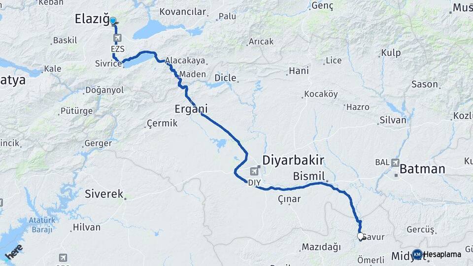 Elazığ Savur Mardin Arası Kaç Km - Yol Haritası