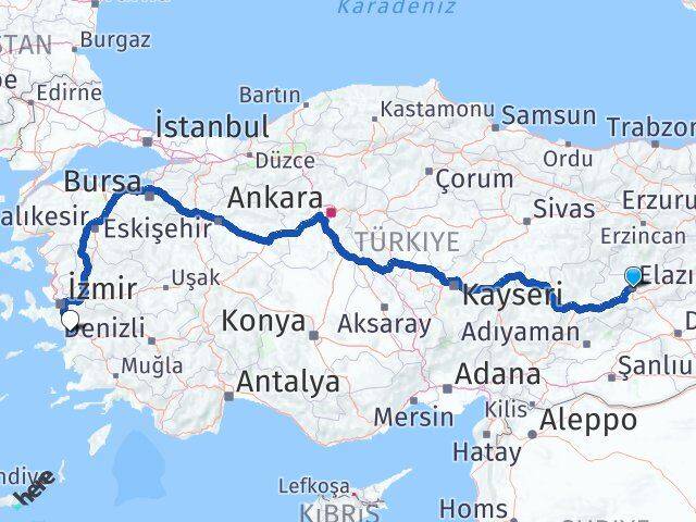 Elazığ Selçuk İzmir Arası Kaç Km - Yol Haritası