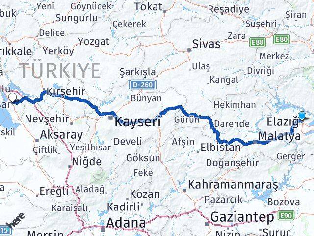 Elazığ Şereflikoçhisar Ankara Arası Kaç Km - Yol Haritası