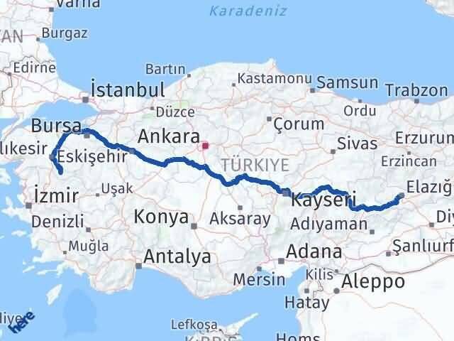 Elazığ Sındırgı Balıkesir Arası Kaç Km - Yol Haritası