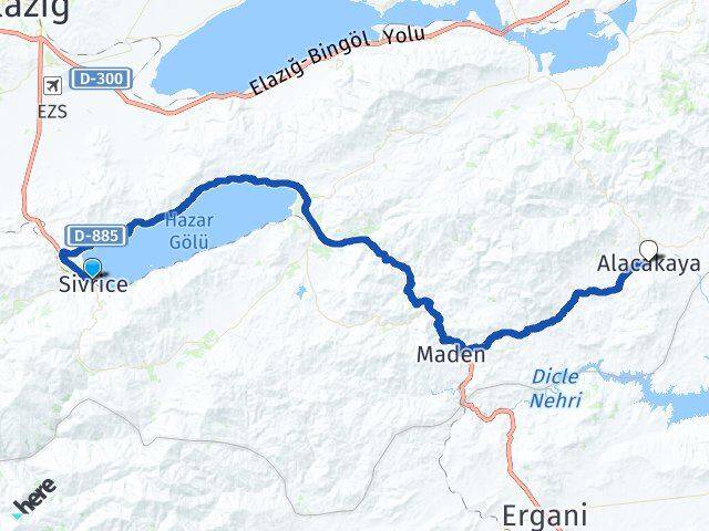 Elazığ Sivrice Alacakaya Arası Kaç Km - Yol Haritası
