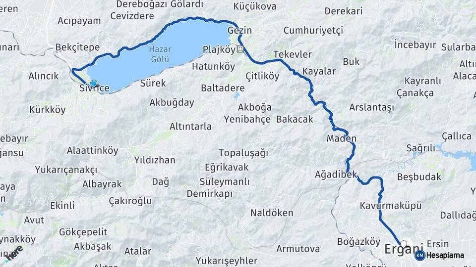 Elazığ Sivrice Ergani Diyarbakır Arası Kaç Km - Yol Haritası