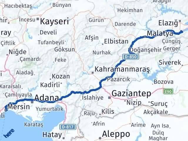 Elazığ Sivrice Mersin Arası Kaç Km - Yol Haritası