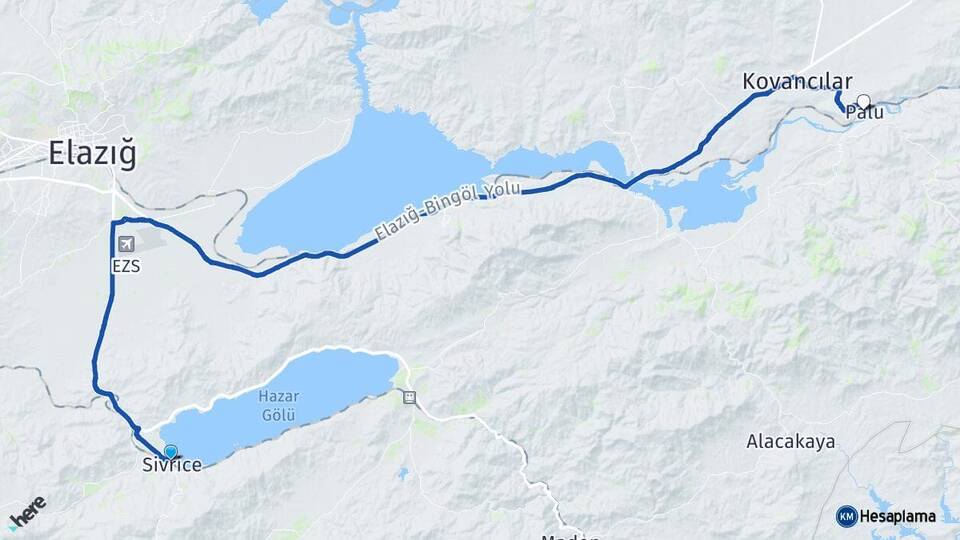 Elazığ Sivrice Palu Arası Kaç Km - Yol Haritası