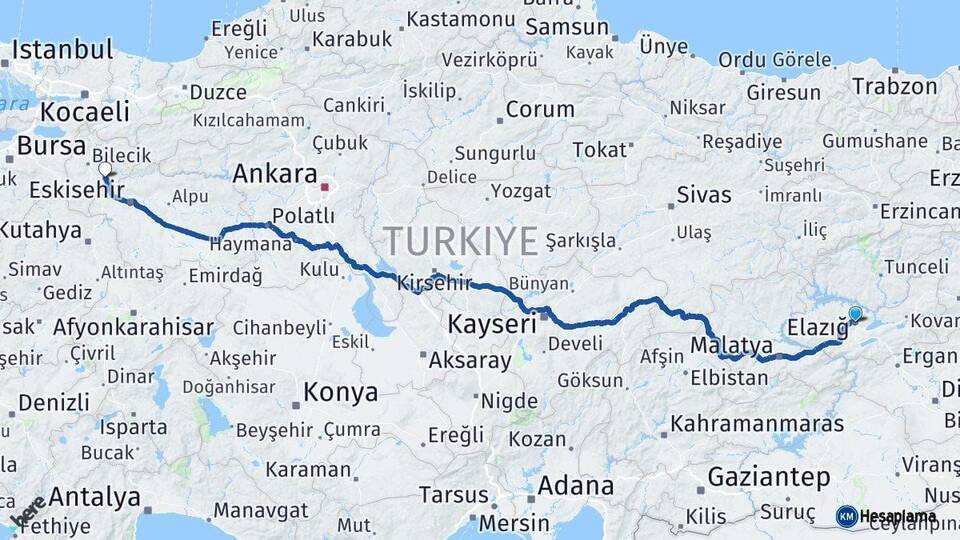 Elazığ Söğüt Bilecik Arası Kaç Km - Yol Haritası
