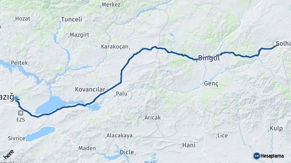 Elazığ Solhan Bingöl Arası Kaç Km - Yol Haritası