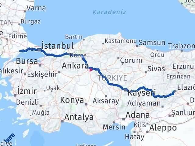 Elazığ Süleymanpaşa Tekirdağ Arası Kaç Km - Yol Haritası